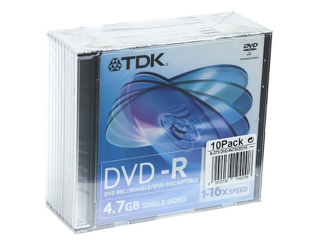 DVD-R 4,7GB X16 10-PACK SLIM