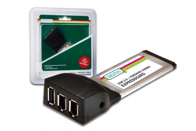 Kontroler ExpressCard/34 Combo 1xUSB2.0, 2xFirewire 400 IEEE 1394a 6pin