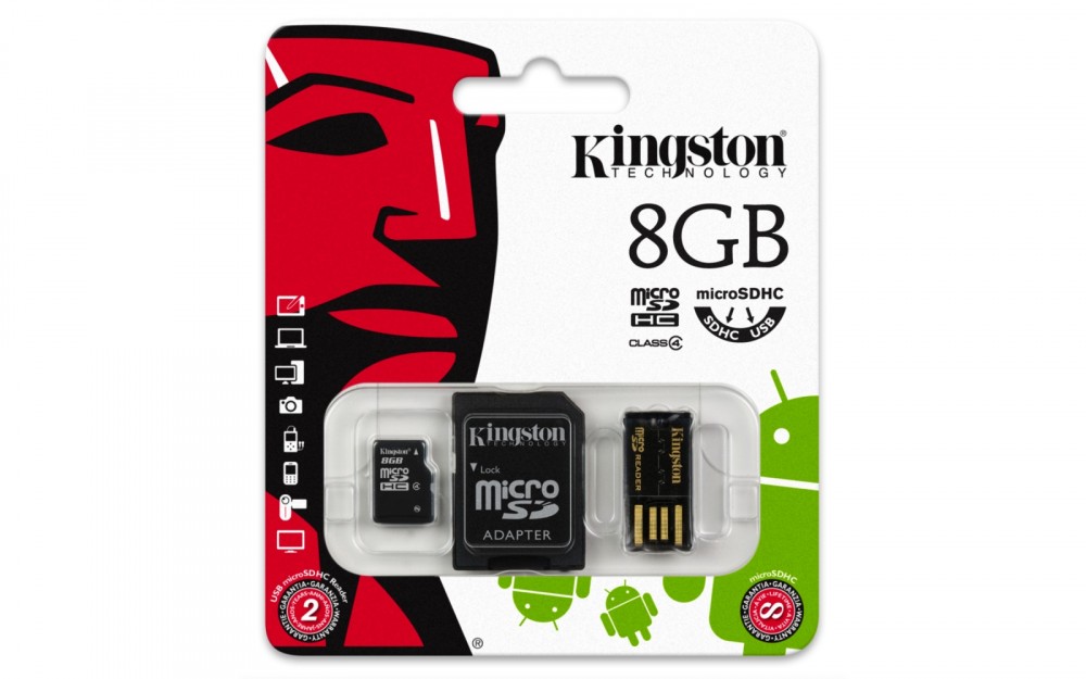 microSDHC 8GB class 4 + adapter + czytnik USB