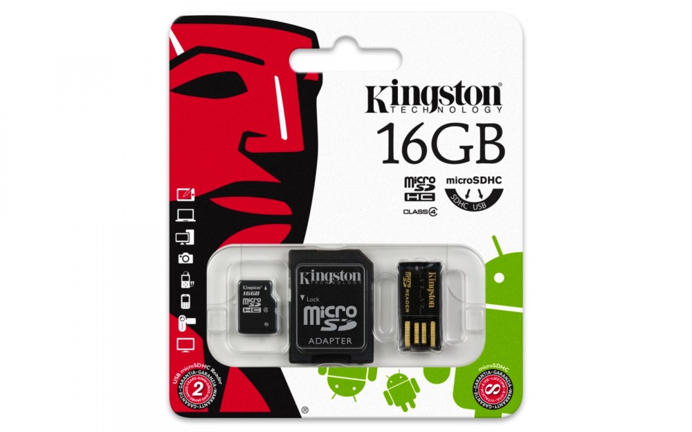 microSDHC 16GB class 4 + adapter + czytnik USB