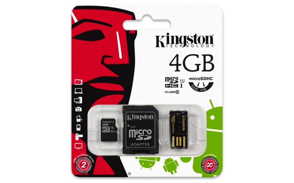 microSDHC  4GB class 10 + adapter + czytnik USB