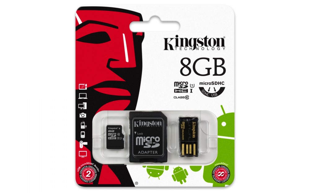 microSDHC  8GB class 10 + adapter + czytnik USB