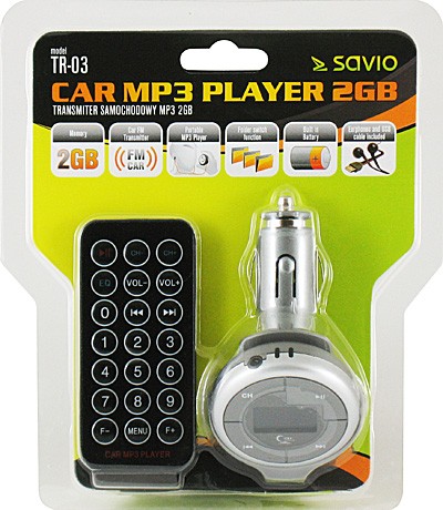 SAVIO TR-03 Transmiter FM, 2GB pamięci, wbudowana bateria, zdejmowany panel