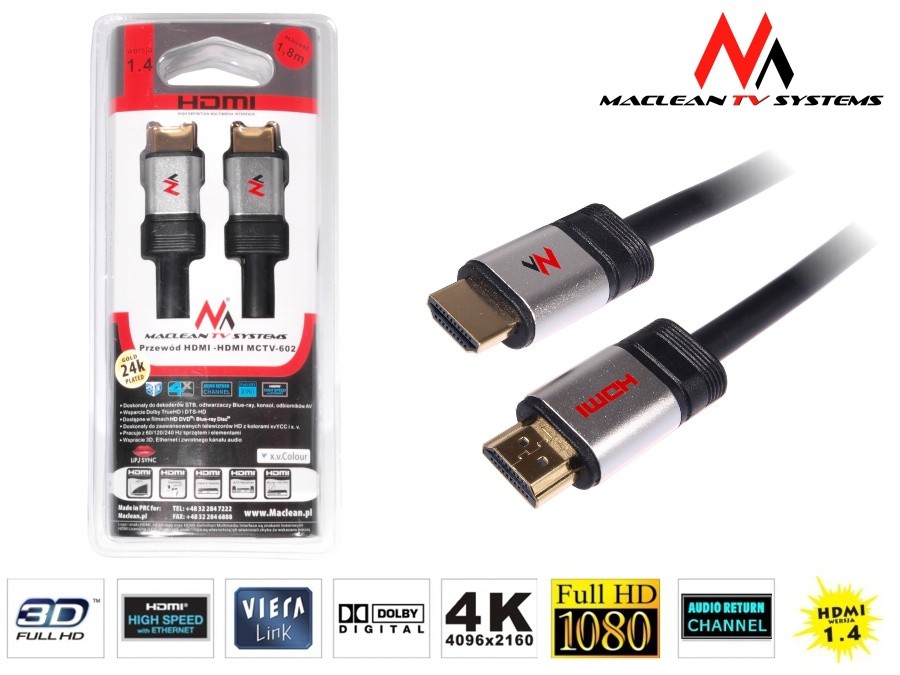 Kabel HDMI-HDMI 1.4 1,8m Kabel HDMI GOLD Eth KART