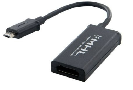 Adapter MHL (micro USB) [M] > HDMI [F] + micro USB [F], smartphone do TV + zasilacz, czarny