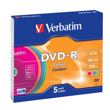 DVD-R 16x 4.7GB 5P Slim Colour     43557
