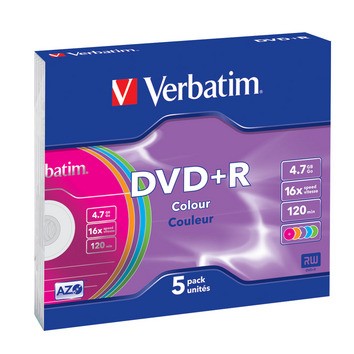 DVD+R 16x 4.7GB 5P Slim Colour     43556