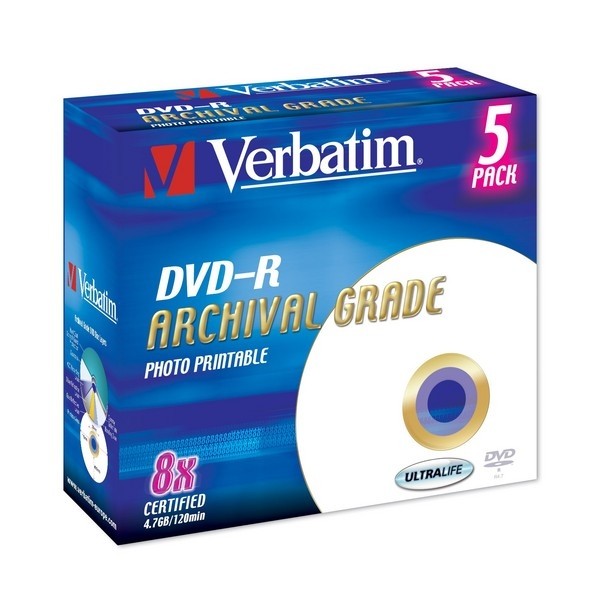 DVD-R  8x 4.7GB  5P JC Archival Grade PRINTABLE 43638
