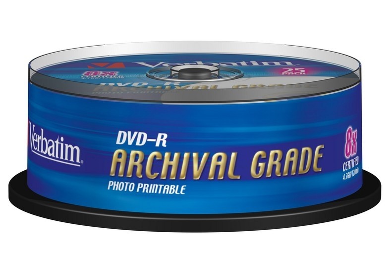 DVD-R  8x 4.7GB 25P CB Archival Grade PRINTABLE 43634